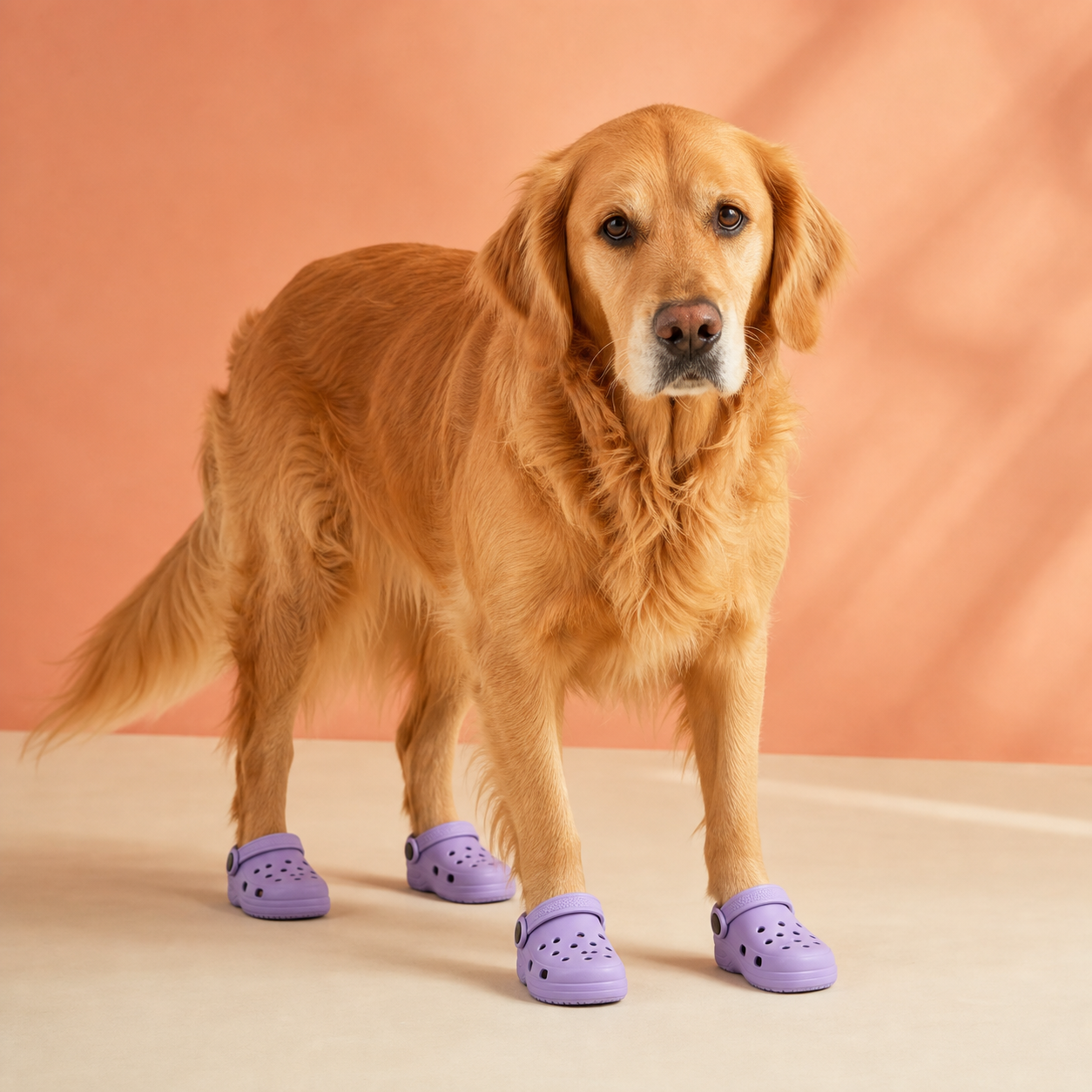 Dog Crocs shown in a dog product review photograph